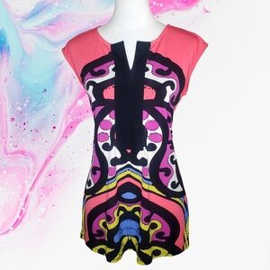 Madison Bold & Vibrant Retro Print Cap Sleeve Tunic
